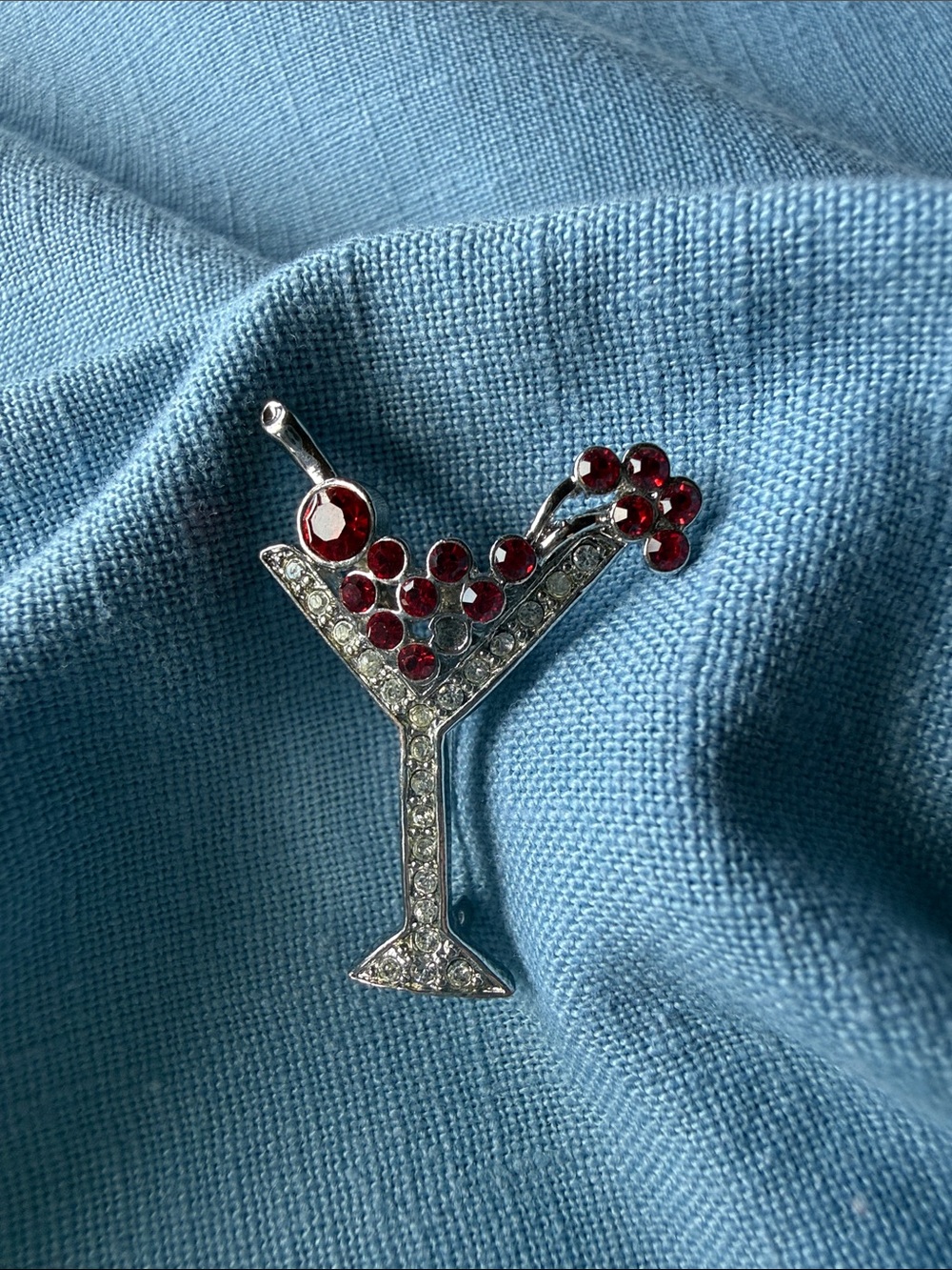 Red Crystal Martini Cocktail Brooch Pin - Women Jewelry
